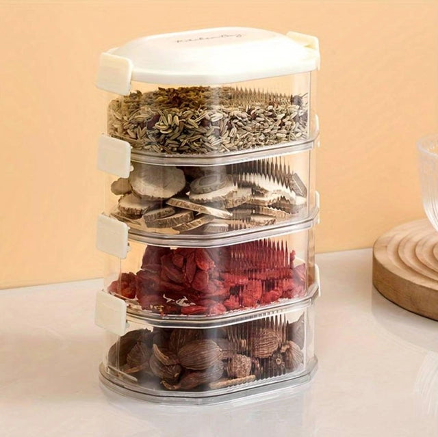 3-Tier Rotating Transparent Spice & Seasoning Storage Organizer Box